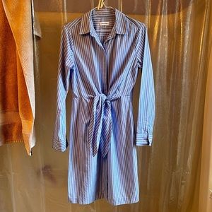 Calvin Klein Striped Button Up Collared Shirt Dress w/ Tie Waist NWOT